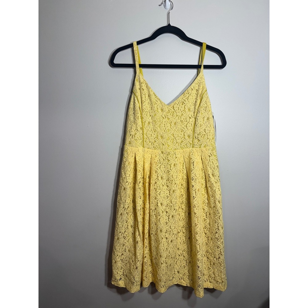 Guess Los Angeles Yellow Lace V-Neck Fit Flare Dress Women Size 12